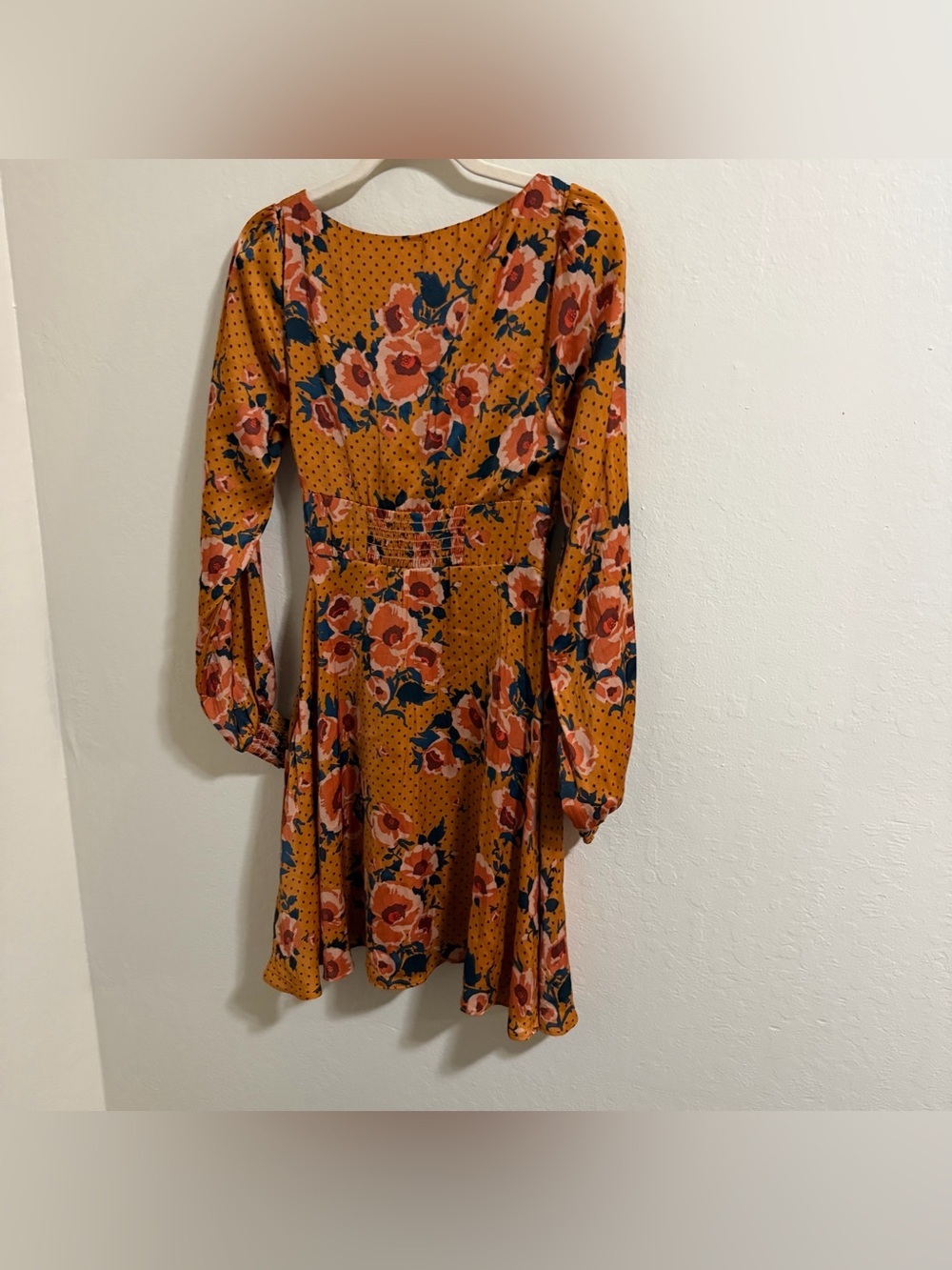 Free People Morning Light Mini Dress | Floral Polka Dot Satin size 0 flowy boho - Picture 9 of 10